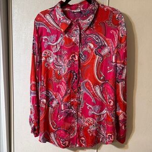 Elegant Paisley Women's Blouse - Red and Pink